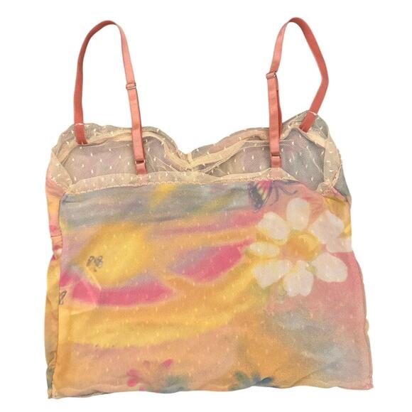 Intimissimi Floral Sheer Mesh Cami Top Pink Yellow Blue Ruched Bust Sz S - Picture 2 of 4